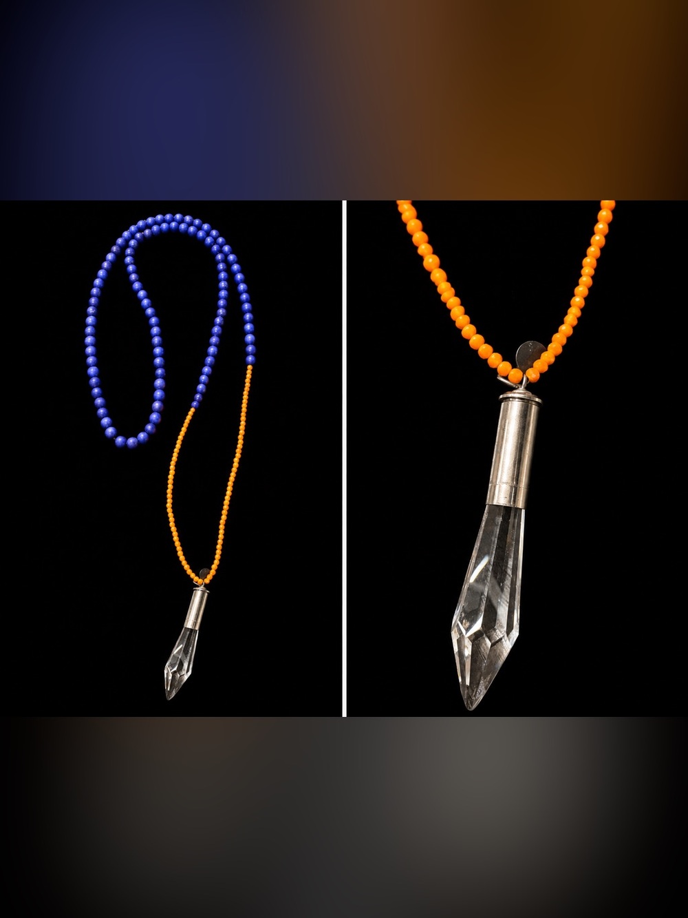 Florida Gators Inspired Blue & Orange Beaded Necklace with Crystal Pendant